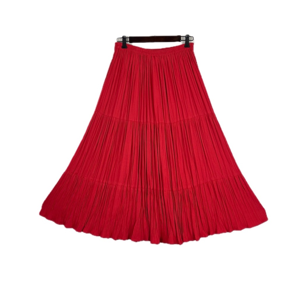 Double D Ranch Red Orange Tiered Maxi Western Boho Swing Skirt Size Large